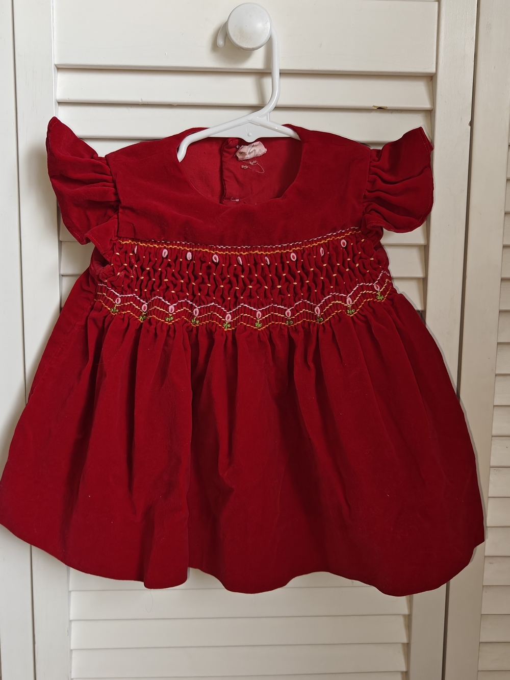 Vintage Classic Red Holiday Smocked Dress Cotton